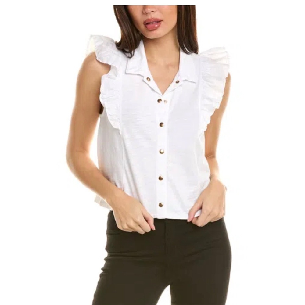 Nation LTD Archer Ruffled Button Down Top White Cotton Sleeveless Size Large NEW